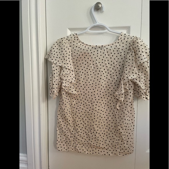 Madewell Silk V-Neck Shoulder-Ruffle Top in Inkbrush Dots - Picture 6 of 6